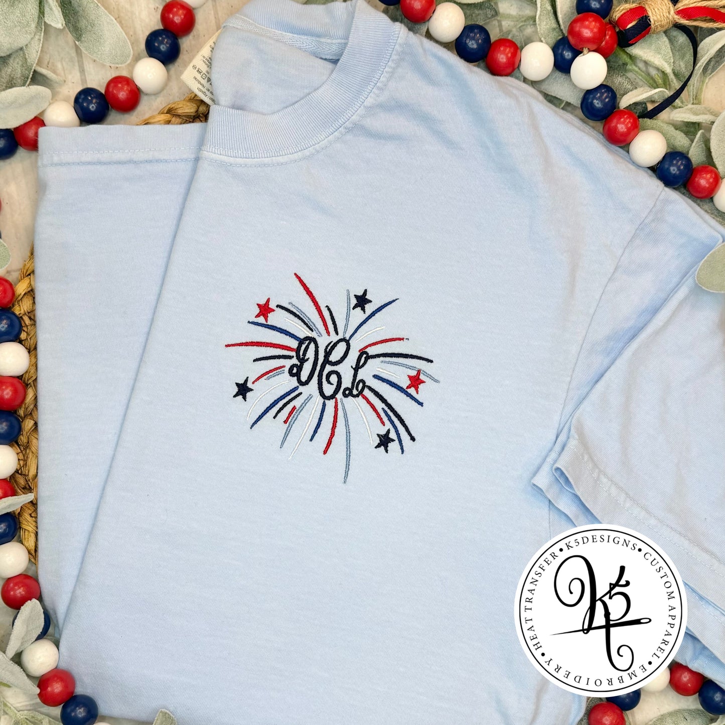 Fireworks Monogram / Patriotic / Adult / Short Sleeve