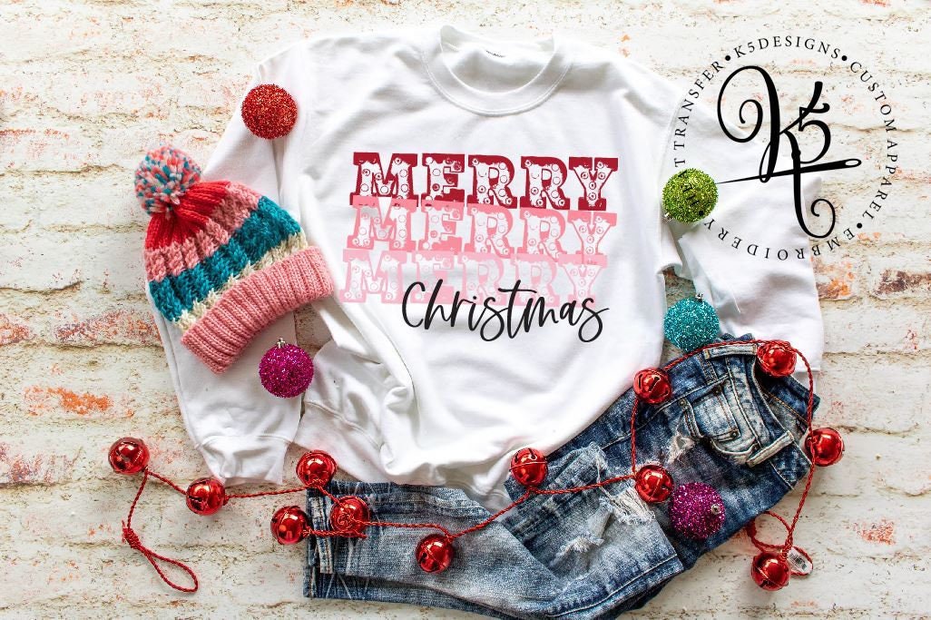 Merry Merry Merry Christmas / Adult / Short Sleeve / Long Sleeve / Crewneck Sweatshirt