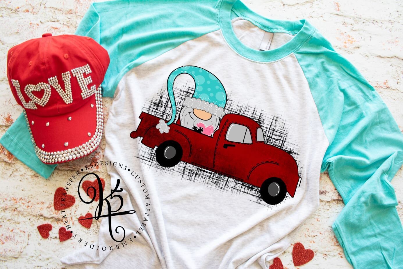 Gnome Valentine's Red Truck / Raglan / Adult