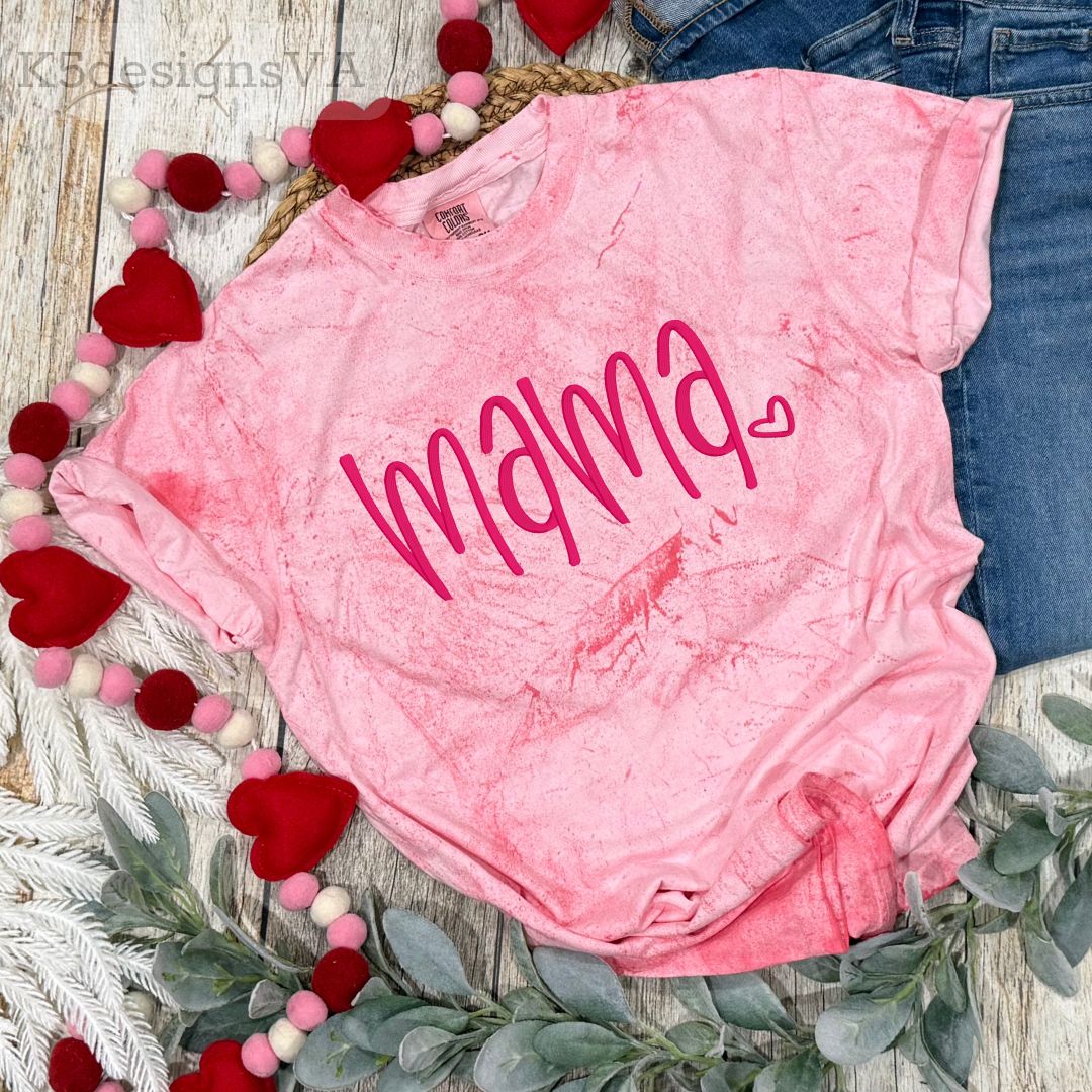 MAMA Embroidered Valentine Shirt | Comfort Colors Colorblast® Hibiscus