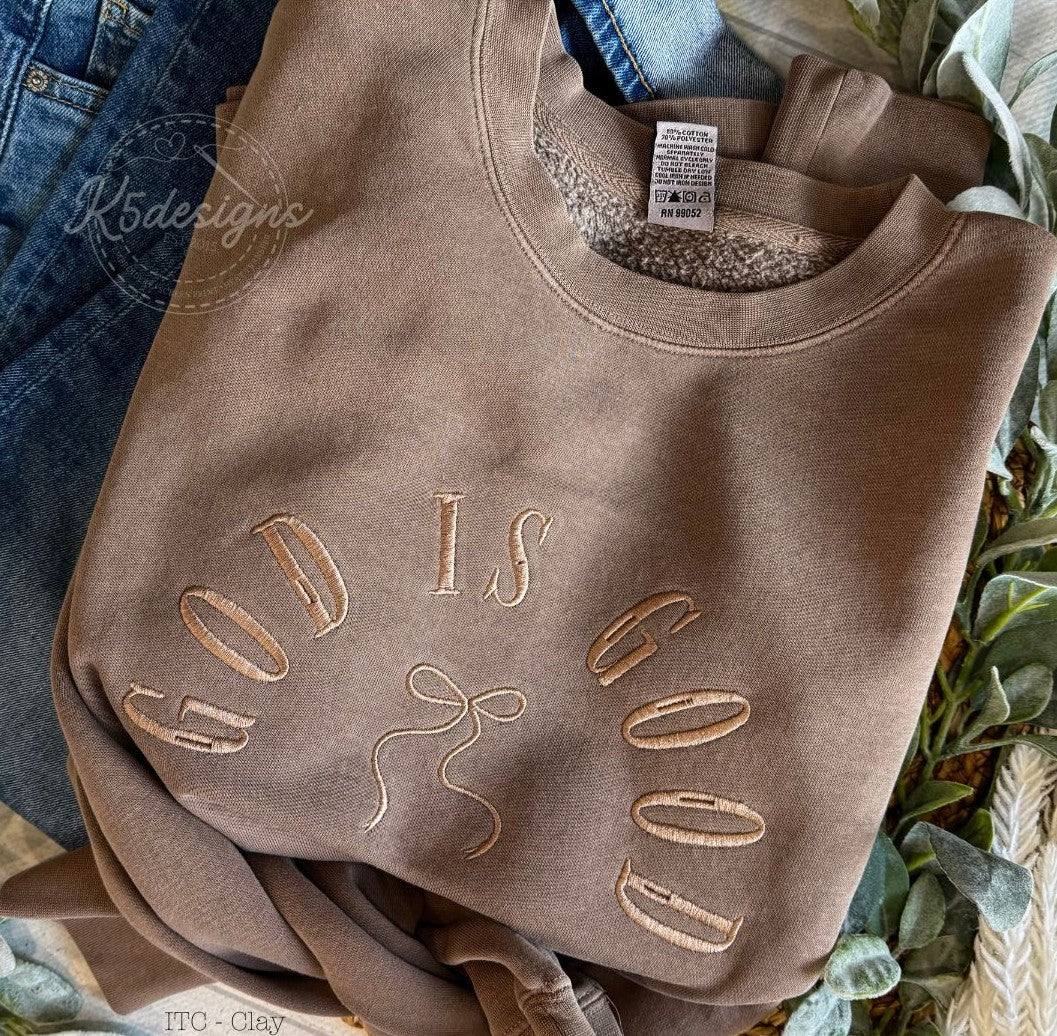God Is Good Embroidered Crewneck