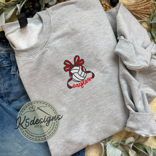 Embroidered Volleyball Bow Crewneck Sweatshirt