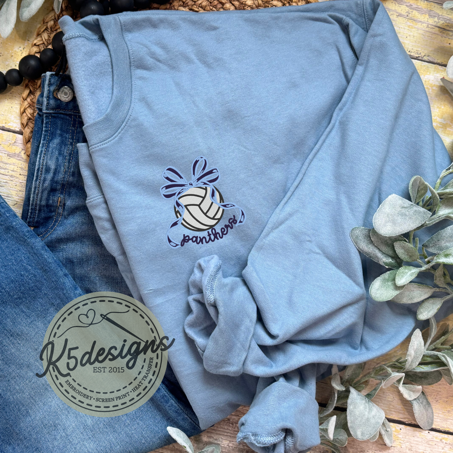 Embroidered Volleyball Bow Crewneck Sweatshirt