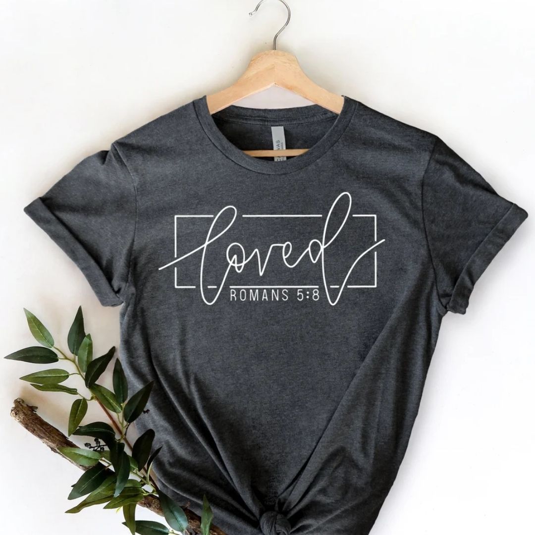 Loved – Romans 5:8 / Adult / Youth / Heather Dark Grey