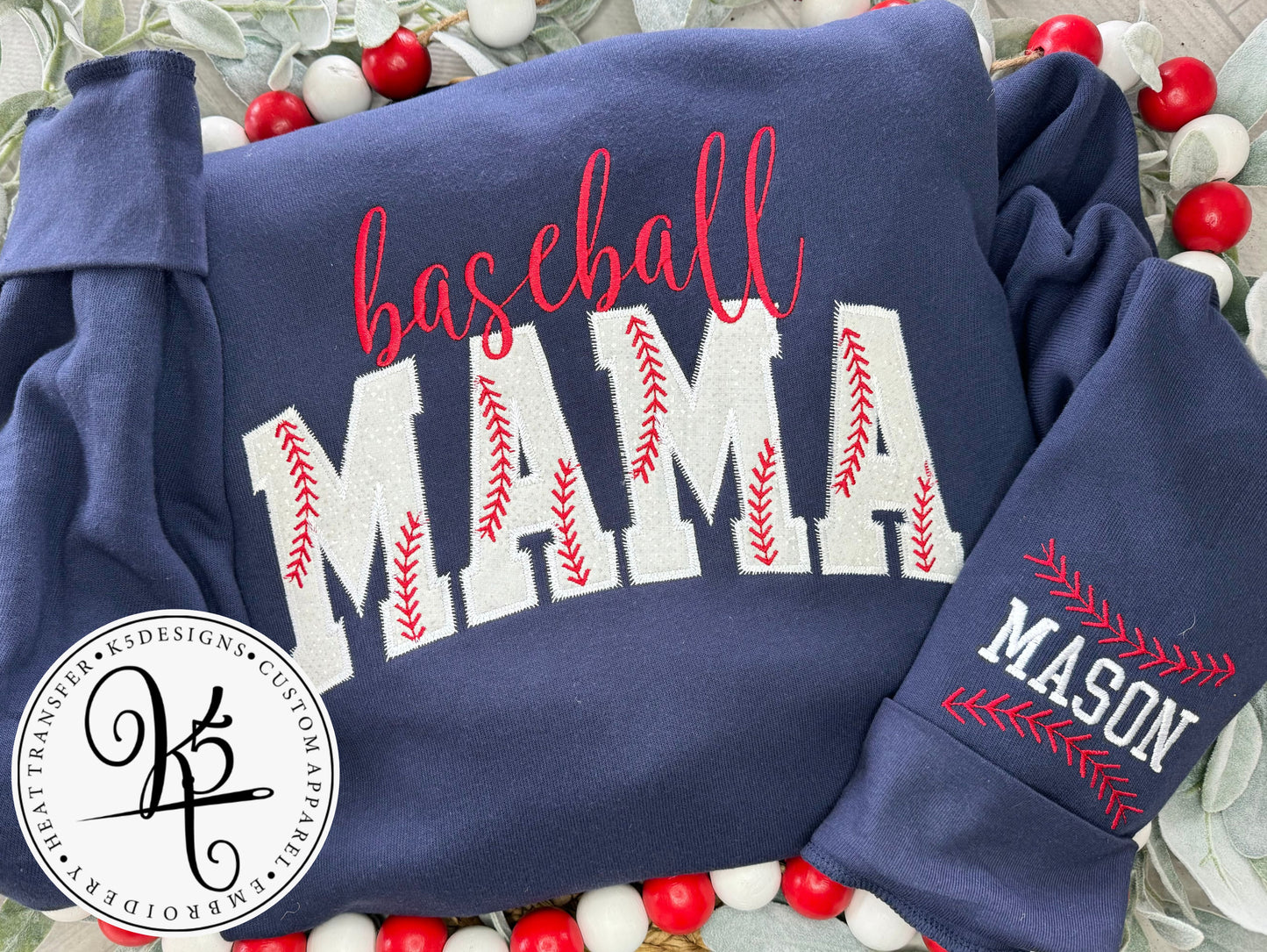 Baseball Mama Crewneck Sweatshirt / Embroidery / Adult