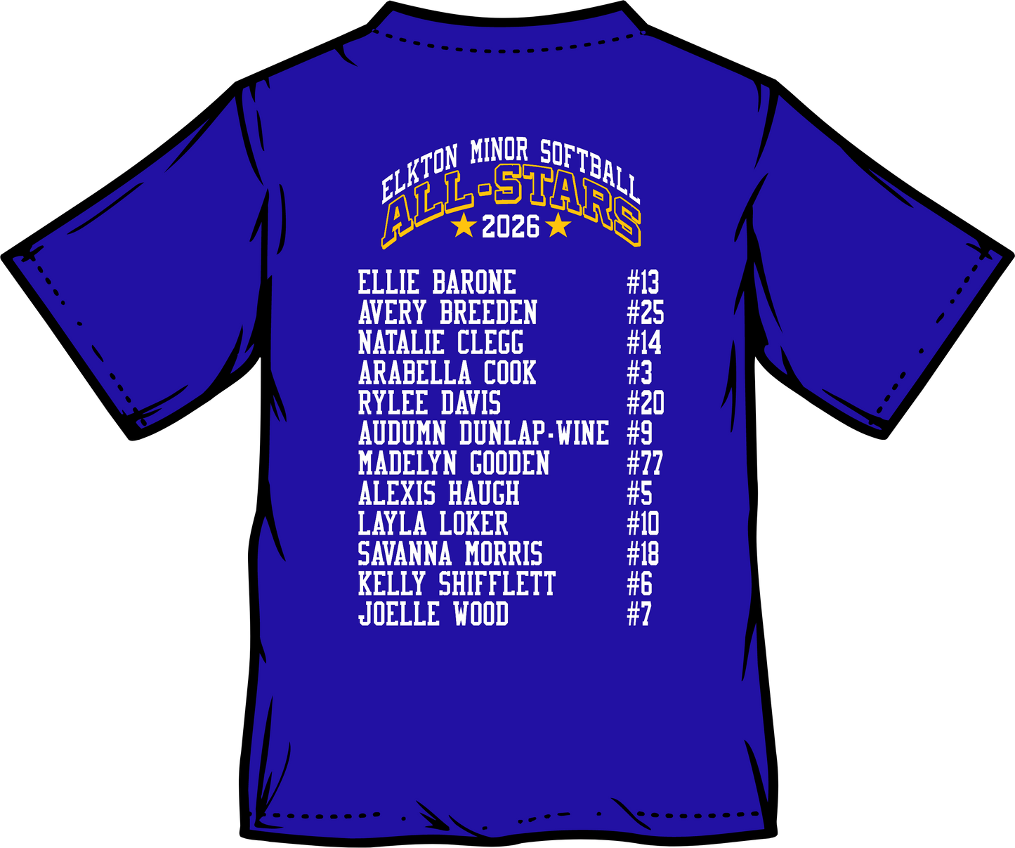 Elkton All Stars MINOR Softball / Adult / Youth / Short Sleeve **Not guaranteed by tournament date