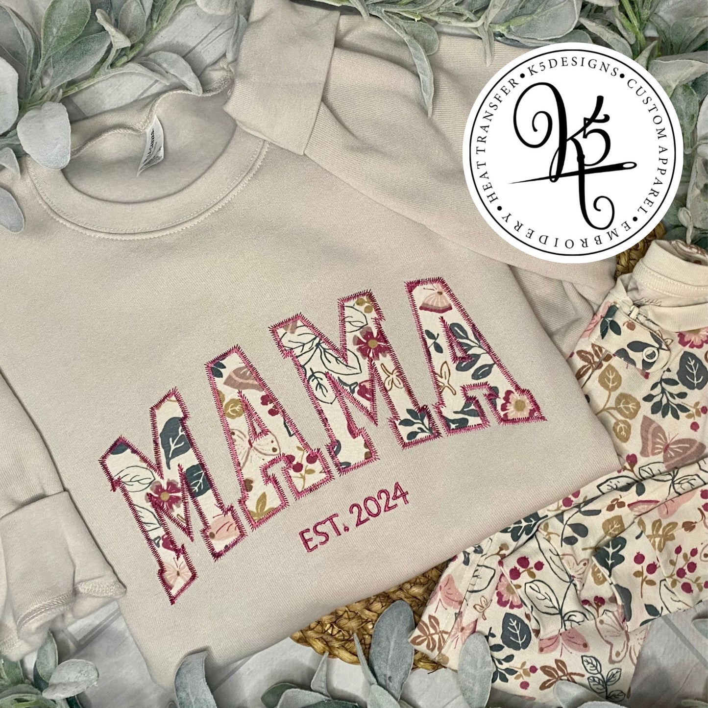 Custom Embroidered Crewneck Sweatshirt With Baby Clothes