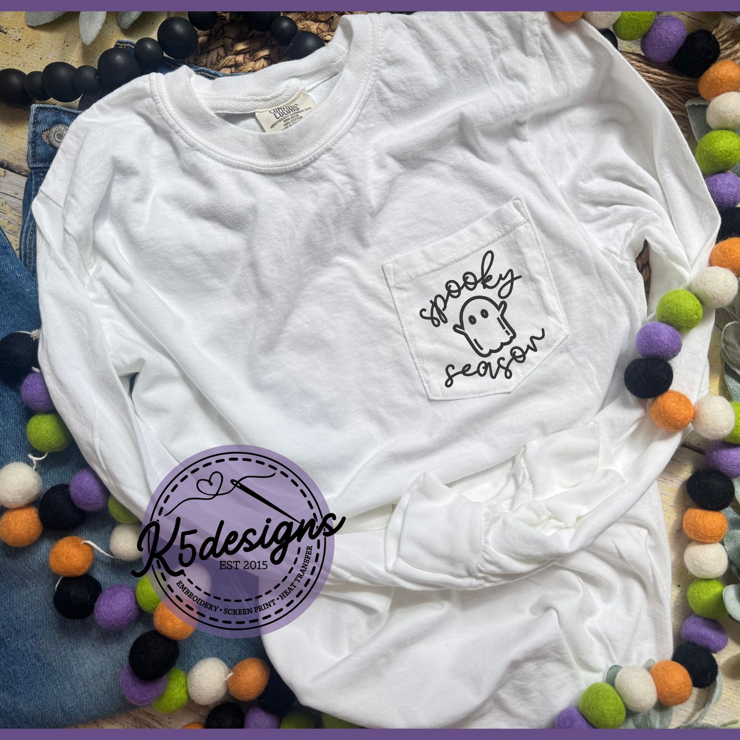 Embroidered Spooky Season Comfort Colors Long Sleeve