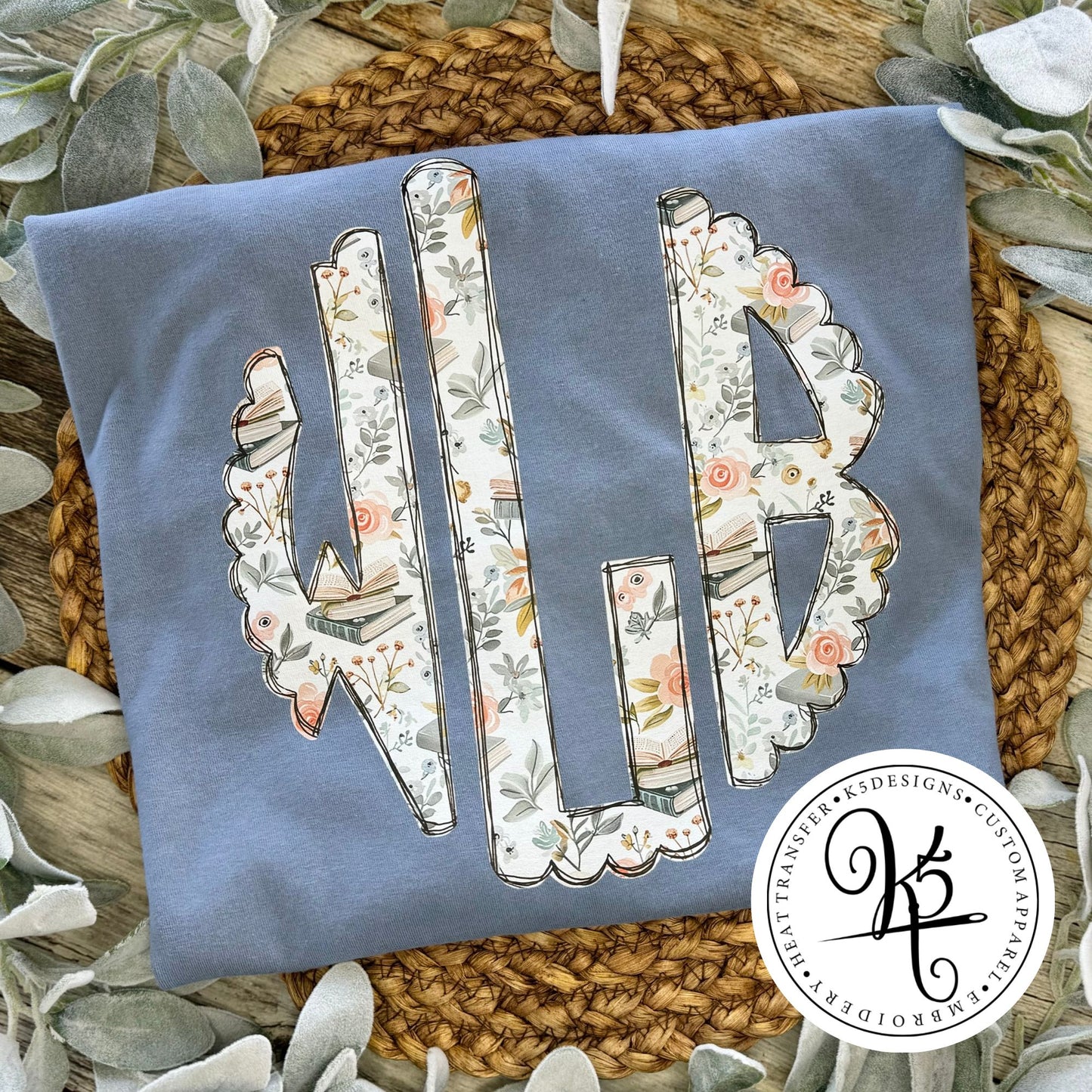 Floral Books Monogram / Adult / Youth / Short Sleeve / Long Sleeve / Crewneck Sweatshirt