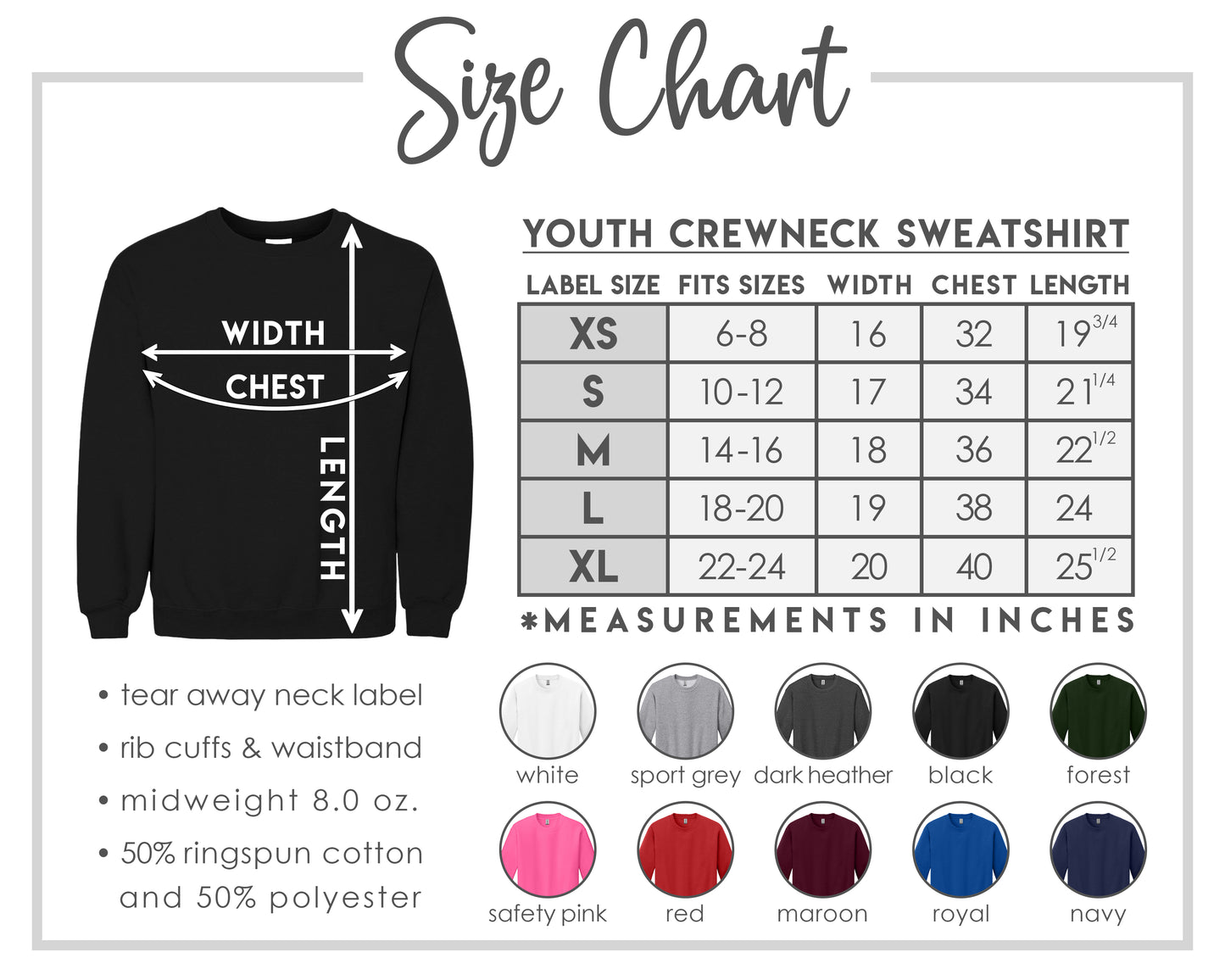 Rec. Cheer Crewneck Adult & Youth : TAT 10-14 business days from purchase date