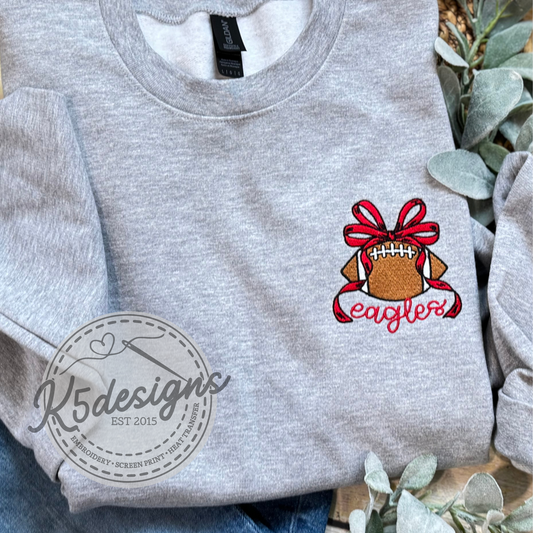 Embroidered Football Bow Crewneck Sweatshirt