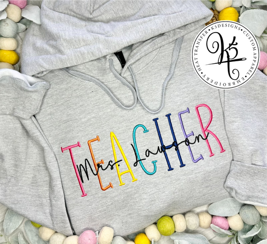 Teacher Hooded Sweatshirt / Embroidery / Adult