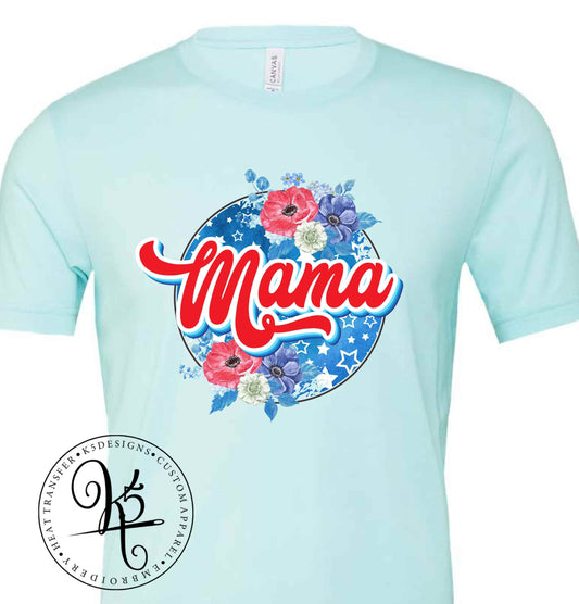 Mama Retro Red White Blue / Adult / Short Sleeve