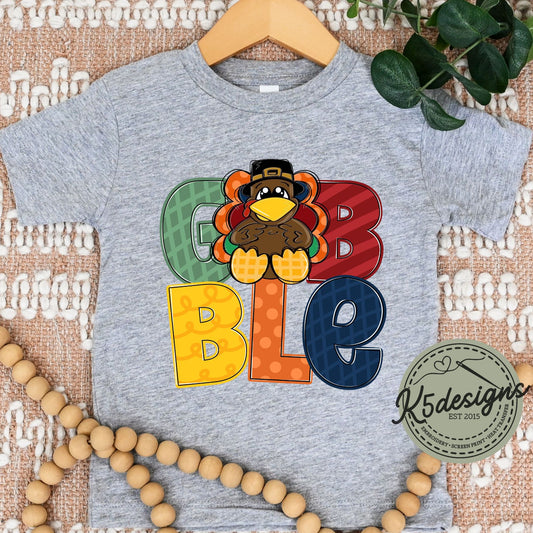 Gobble Turkey / Graphic Tee / Thanksgiving / Toddler / Short Sleeve