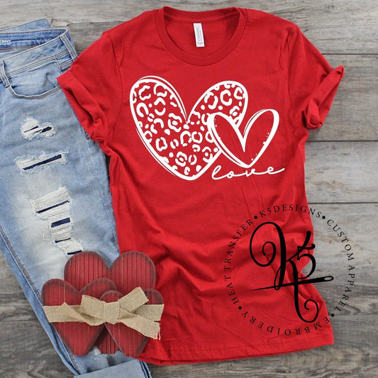 Double Heart Love Leopard / Adult / Short Sleeve / Long Sleeve