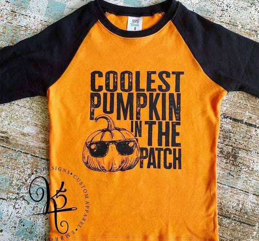 Coolest Pumpkin In The Patch / Raglan / Short Sleeve / Toddler / Youth