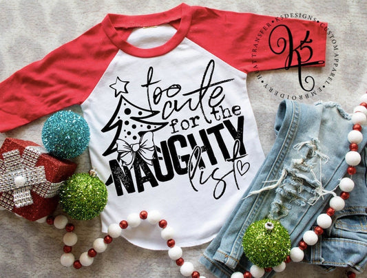 Too Cute For The Naughty List / Raglan / Toddler / Youth