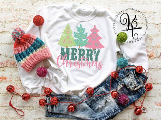 Merry Christmas Tree / Adult / Short Sleeve / Long Sleeve / Crewneck Sweatshirt